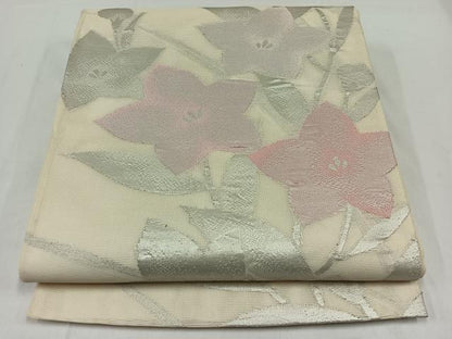 平和屋着物＊夏物 六通柄袋帯 草花文 銀糸 正絹 逸品 AAAX7997jh