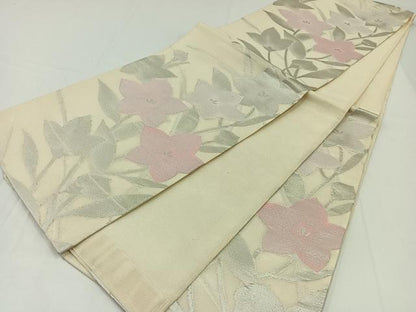 平和屋着物＊夏物 六通柄袋帯 草花文 銀糸 正絹 逸品 AAAX7997jh