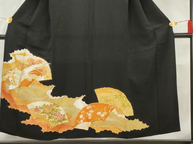 平和屋着物■豪華黒留袖 駒刺繍 地紙花鳥文 金彩 金銀糸 正絹 逸品 AAAX8079cs