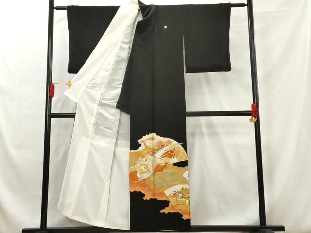 平和屋着物■豪華黒留袖 駒刺繍 地紙花鳥文 金彩 金銀糸 正絹 逸品 AAAX8079cs