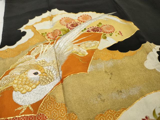 平和屋着物■豪華黒留袖 駒刺繍 地紙花鳥文 金彩 金銀糸 正絹 逸品 AAAX8079cs