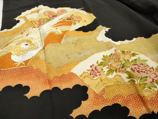 平和屋着物■豪華黒留袖 駒刺繍 地紙花鳥文 金彩 金銀糸 正絹 逸品 AAAX8079cs