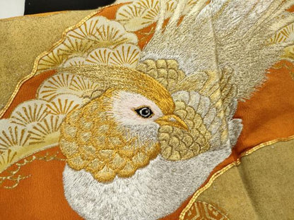 平和屋着物■豪華黒留袖 駒刺繍 地紙花鳥文 金彩 金銀糸 正絹 逸品 AAAX8079cs