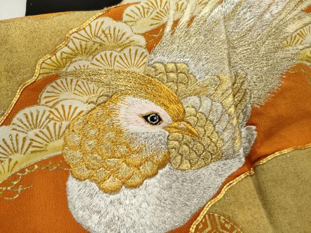 平和屋着物■豪華黒留袖 駒刺繍 地紙花鳥文 金彩 金銀糸 正絹 逸品 AAAX8079cs