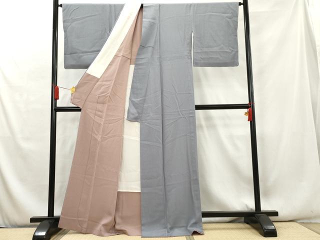 平和屋着物▽上質な色無地　単衣　縞地紋　藤紫色　正絹　逸品　未使用　AAAX8227cs