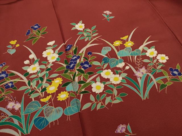 平和屋着物●訪問着　草花文　正絹　逸品　AAAX8322ck
