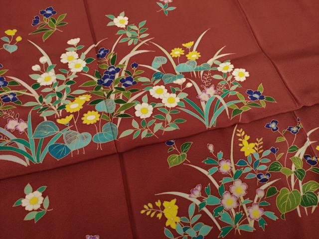 平和屋着物●訪問着　草花文　正絹　逸品　AAAX8322ck
