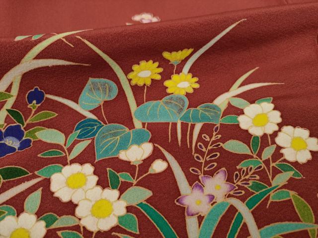 平和屋着物●訪問着　草花文　正絹　逸品　AAAX8322ck