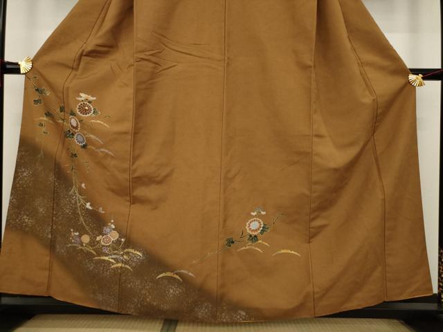 平和屋着物●訪問着 紬地 雪芝枝花文 暈し染め 金彩 正絹 逸品 AAAX8330ck