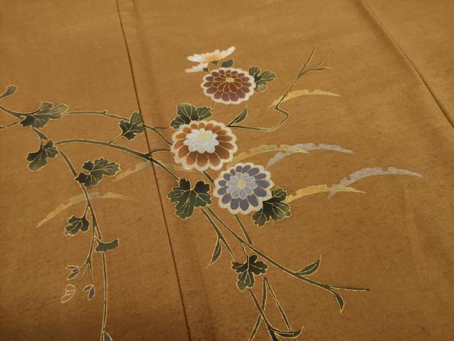 平和屋着物●訪問着 紬地 雪芝枝花文 暈し染め 金彩 正絹 逸品 AAAX8330ck