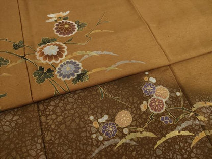 平和屋着物●訪問着 紬地 雪芝枝花文 暈し染め 金彩 正絹 逸品 AAAX8330ck