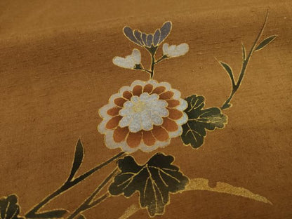 平和屋着物●訪問着 紬地 雪芝枝花文 暈し染め 金彩 正絹 逸品 AAAX8330ck