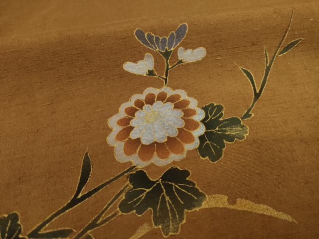 平和屋着物●訪問着 紬地 雪芝枝花文 暈し染め 金彩 正絹 逸品 AAAX8330ck