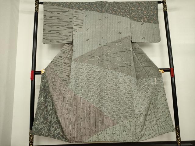 平和屋着物●訪問着 作家物 切嵌草花文 正絹 逸品 AAAX8333ck