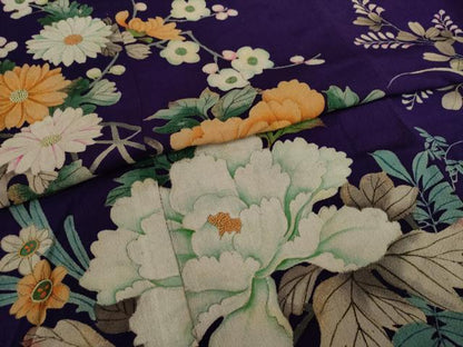 平和屋本店●アンティーク 大正ロマン 振袖 中国三大刺繍 相良刺繍 花篭文 正絹 逸品 AABF7056ck
