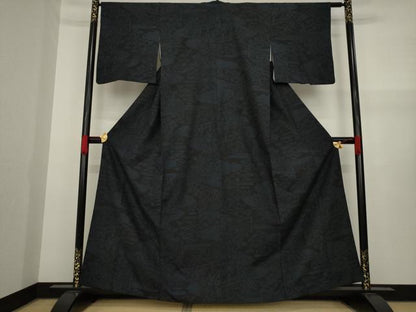 平和屋着物●結城紬　80亀甲　エ霞風景花文　正絹　逸品　AAAX8350ck