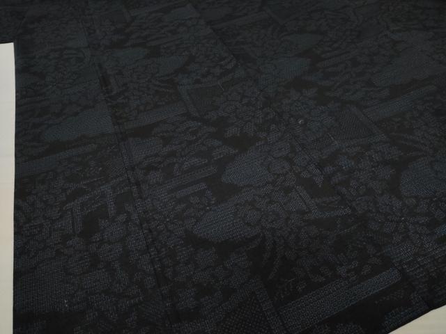 平和屋着物●結城紬　80亀甲　エ霞風景花文　正絹　逸品　AAAX8350ck