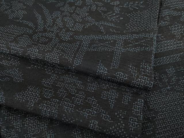 平和屋着物●結城紬　80亀甲　エ霞風景花文　正絹　逸品　AAAX8350ck