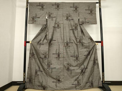 平和屋着物●本場大島紬 カタス9マルキ 短冊花文 正絹 逸品 AAAX8357ck