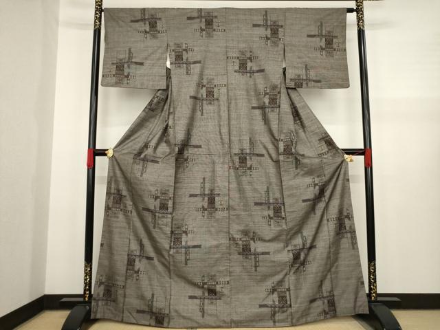 平和屋着物●本場大島紬 カタス9マルキ 短冊花文 正絹 逸品 AAAX8357ck