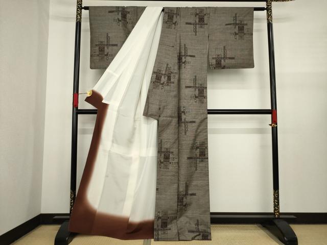 平和屋着物●本場大島紬 カタス9マルキ 短冊花文 正絹 逸品 AAAX8357ck