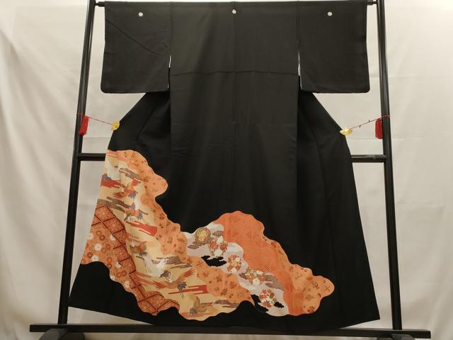 平和屋着物■豪華黒留袖　道長飛鶴花丸文　金彩　正絹　逸品　AAAX8989iu