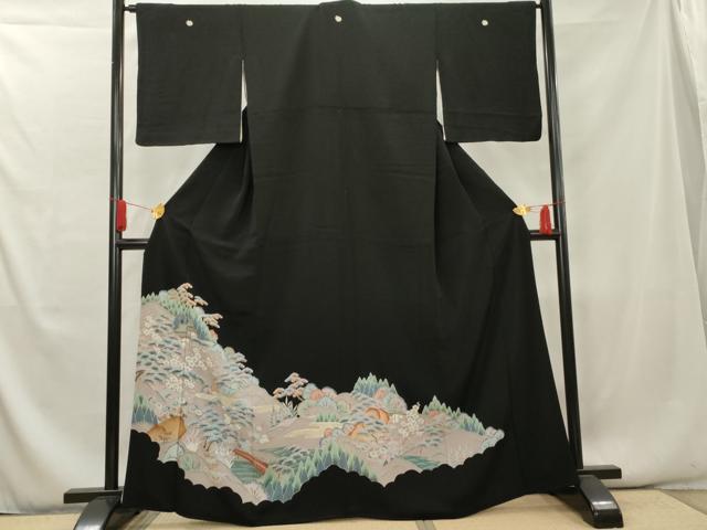 平和屋着物■豪華黒留袖　渡橋風景文　金彩　正絹　逸品　AAAX9210cs