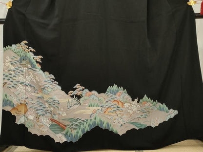 平和屋着物■豪華黒留袖　渡橋風景文　金彩　正絹　逸品　AAAX9210cs
