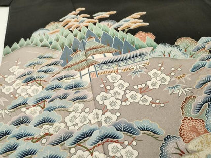 平和屋着物■豪華黒留袖　渡橋風景文　金彩　正絹　逸品　AAAX9210cs
