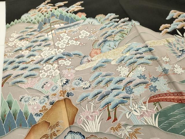 平和屋着物■豪華黒留袖　渡橋風景文　金彩　正絹　逸品　AAAX9210cs