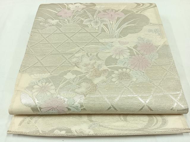 平和屋着物＊夏物 六通柄袋帯 流水花籬文 銀糸 正絹 逸品 AAAX9447jh