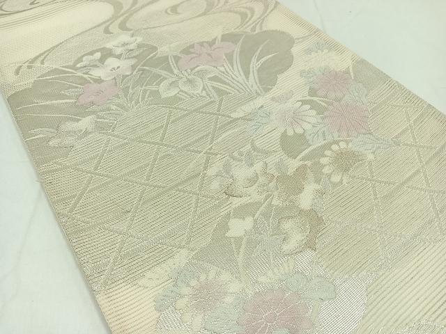 平和屋着物＊夏物 六通柄袋帯 流水花籬文 銀糸 正絹 逸品 AAAX9447jh