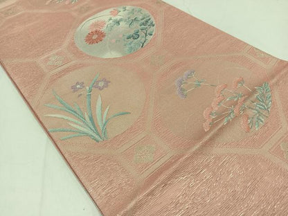 平和屋着物＊夏物 六通柄袋帯 蜀江花丸文 銀糸 正絹 逸品 AAAX9451jh