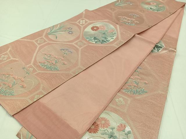 平和屋着物＊夏物 六通柄袋帯 蜀江花丸文 銀糸 正絹 逸品 AAAX9451jh
