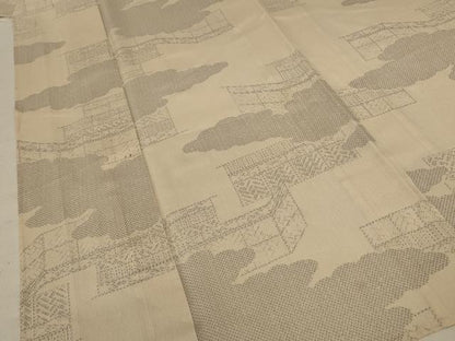平和屋着物＊夏物　小紋　紗　雲取り幾何学文様　正絹　逸品　AAAX9896jd