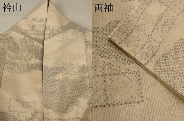 平和屋着物＊夏物　小紋　紗　雲取り幾何学文様　正絹　逸品　AAAX9896jd