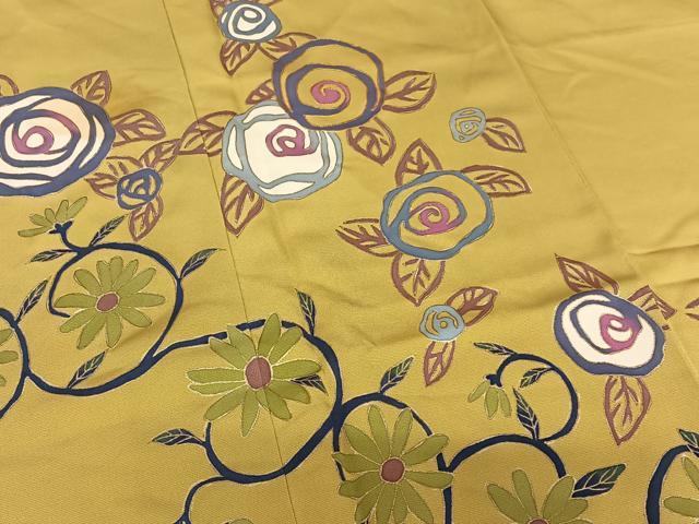 平和屋着物●京友禅作家　米沢新之助　訪問着　駒刺繍　花唐草文　金彩　正絹　逸品　AAAY0003zg