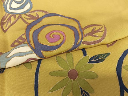 平和屋着物●京友禅作家　米沢新之助　訪問着　駒刺繍　花唐草文　金彩　正絹　逸品　AAAY0003zg