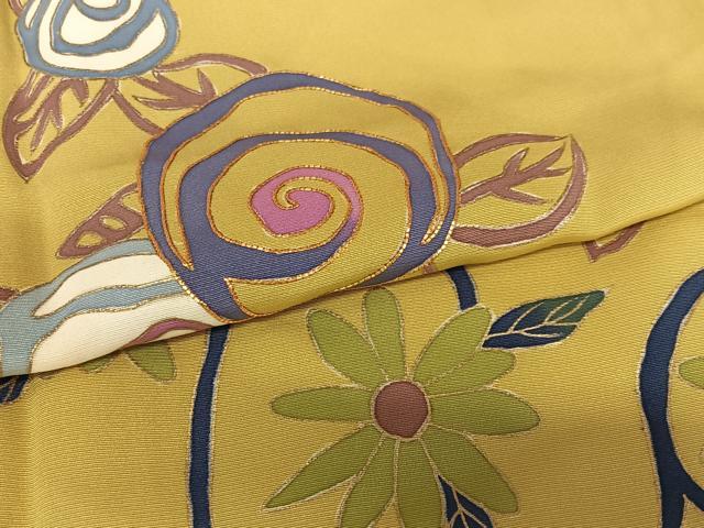 平和屋着物●京友禅作家　米沢新之助　訪問着　駒刺繍　花唐草文　金彩　正絹　逸品　AAAY0003zg