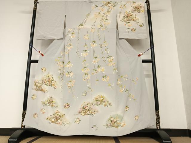 平和屋着物●訪問着 友禅 駒刺繍 飾花文 暈し染め 金彩 正絹 逸品 AAAY0006zg