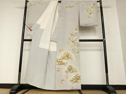 平和屋着物●訪問着 友禅 駒刺繍 飾花文 暈し染め 金彩 正絹 逸品 AAAY0006zg
