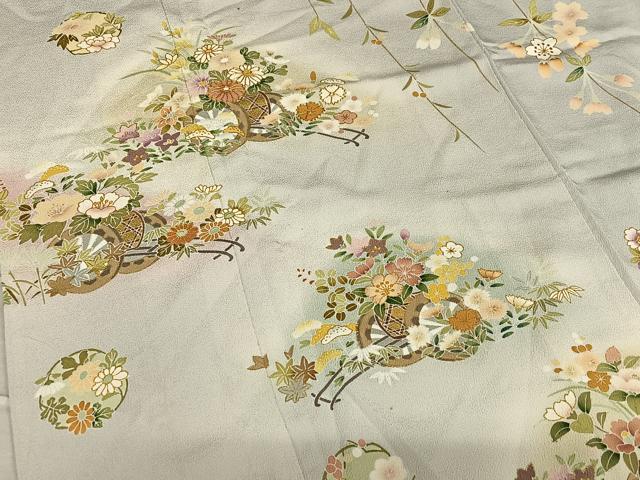 平和屋着物●訪問着 友禅 駒刺繍 飾花文 暈し染め 金彩 正絹 逸品 AAAY0006zg