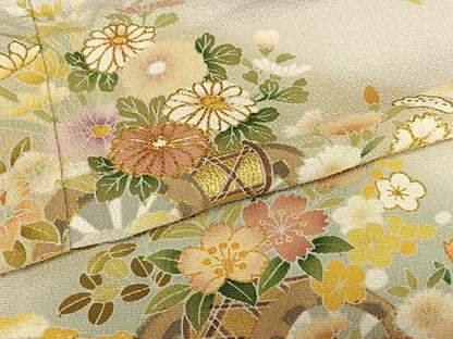 平和屋着物●訪問着 友禅 駒刺繍 飾花文 暈し染め 金彩 正絹 逸品 AAAY0006zg