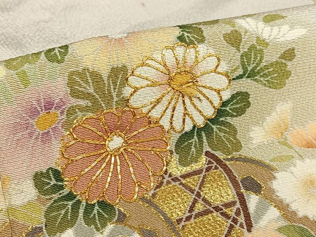 平和屋着物●訪問着 友禅 駒刺繍 飾花文 暈し染め 金彩 正絹 逸品 AAAY0006zg