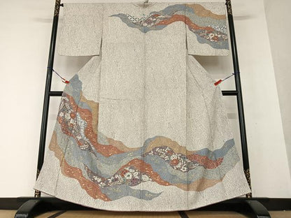 平和屋着物●訪問着 立波道長花文 金彩 正絹 逸品 AAAY0025zg
