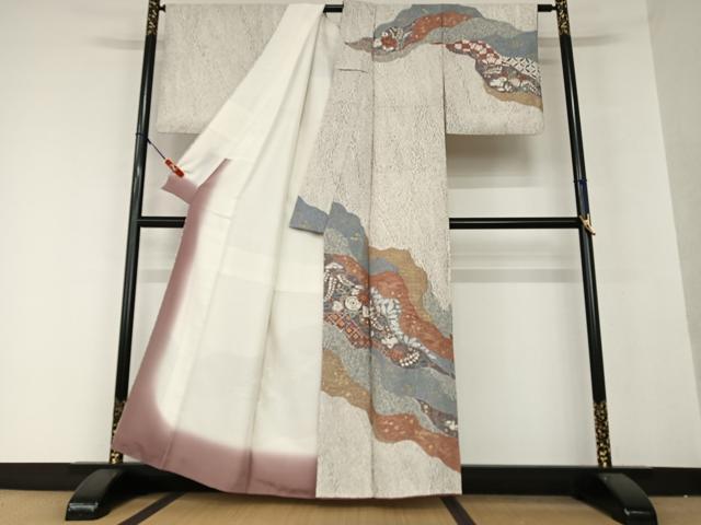 平和屋着物●訪問着 立波道長花文 金彩 正絹 逸品 AAAY0025zg