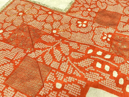 平和屋着物●豪華振袖　駒刺繍　絞り　花菱文　金彩　正絹　逸品　AAAY0027zg