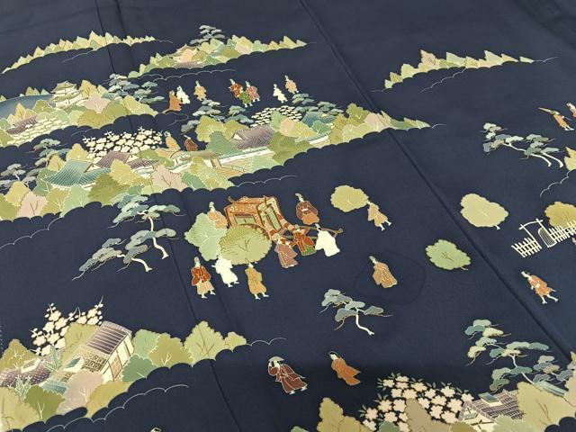 平和屋着物●訪問着 友禅 人物風景文 正絹 逸品 AAAY0028zg