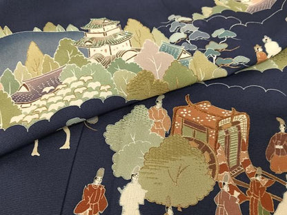 平和屋着物●訪問着 友禅 人物風景文 正絹 逸品 AAAY0028zg