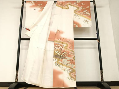 平和屋着物●訪問着　駒刺繍　松竹梅流水文　暈し染め　金彩　正絹　逸品　AAAY0031zg